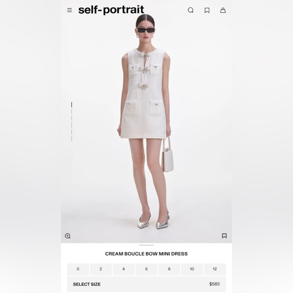 Self Portrait CREAM BOUCLE BOW MINI DRESS